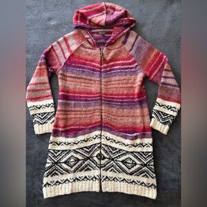 Eddie Bauer Cardigan Sweater, Large, Striped Colorful, Alpaca Wool, Full Zip
